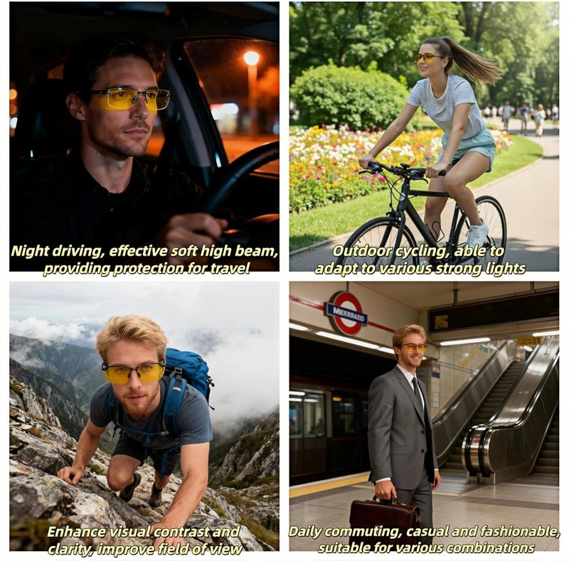BUBBLE-FLY Polarized Night Vision Driving Glasses - Anti Glare Polarized Sunglasses for Men/Women, UV Protection for Driving/Fishing/Running，Anti-Glare Driving Goggles with Zinc Alloy Frame, Yellow Lens - Image 4